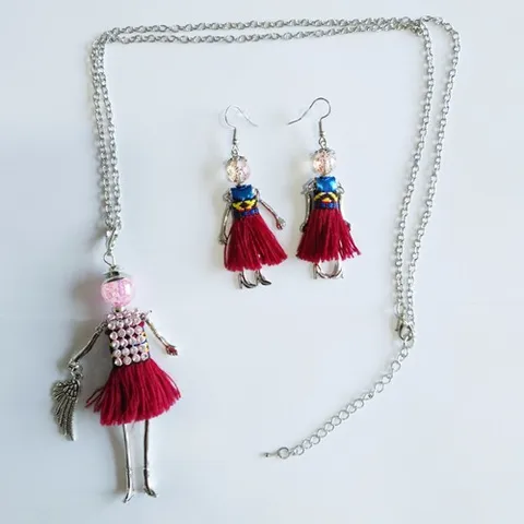 YLWHJJ Новая женская красная кукла-кисточка, милый кулон со стразами, длинная цепь, ожерелье, модное длинное ожерелье и серьги, комплект ювелирных изделий