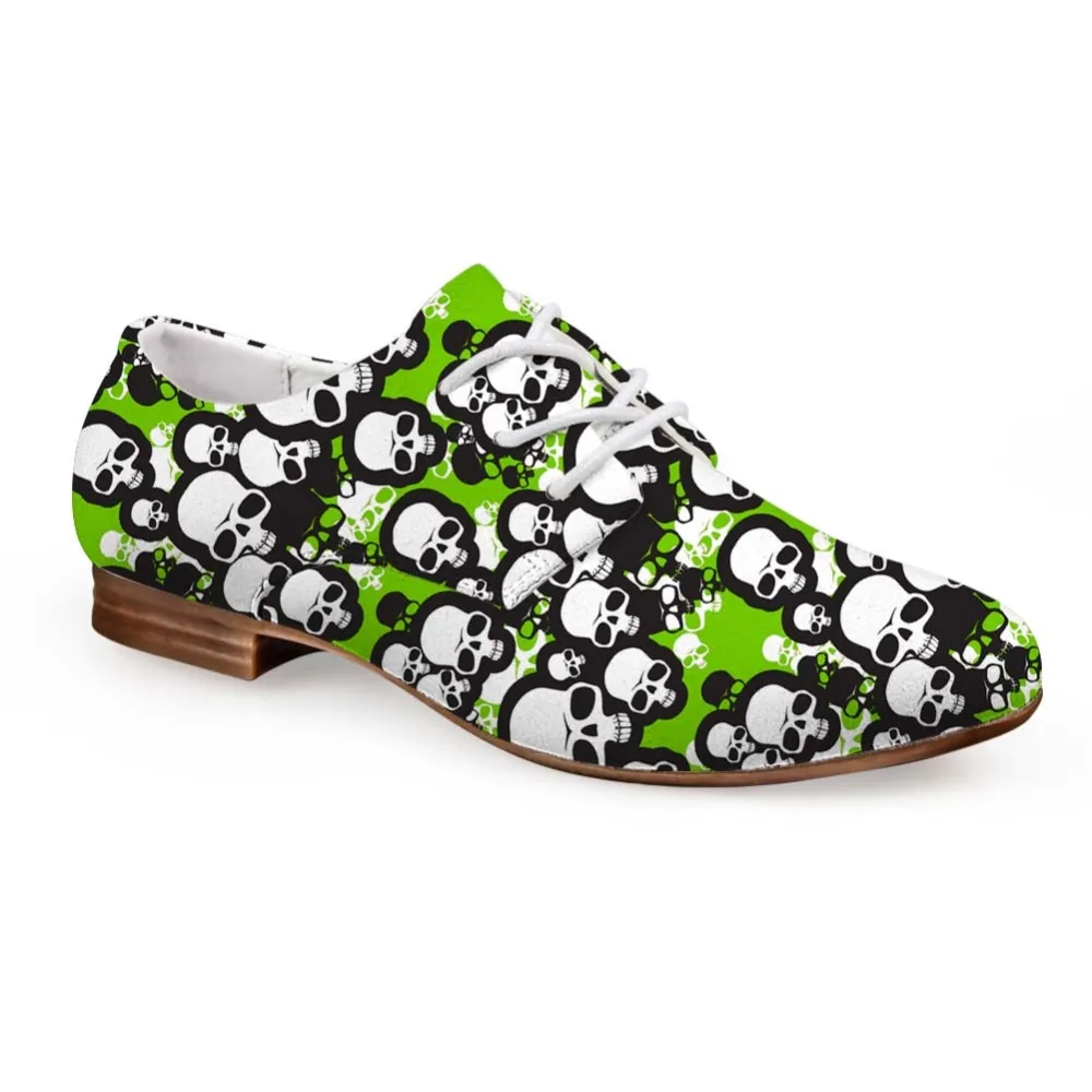 

Noisydesigns Girls Oxfords Funny Skull Print leather Business Dress Shoe Woman Lace Up Flat Leather Loafers Casual Derby Shoes