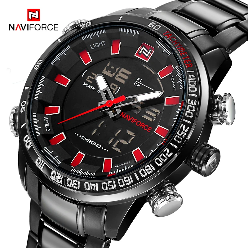 

NAVIFORCE Luxury Men's Watch Top Brand Dual Display Sport Wristwatch Stainless Steel Waterproof Male Watches Quartz Analog Clock