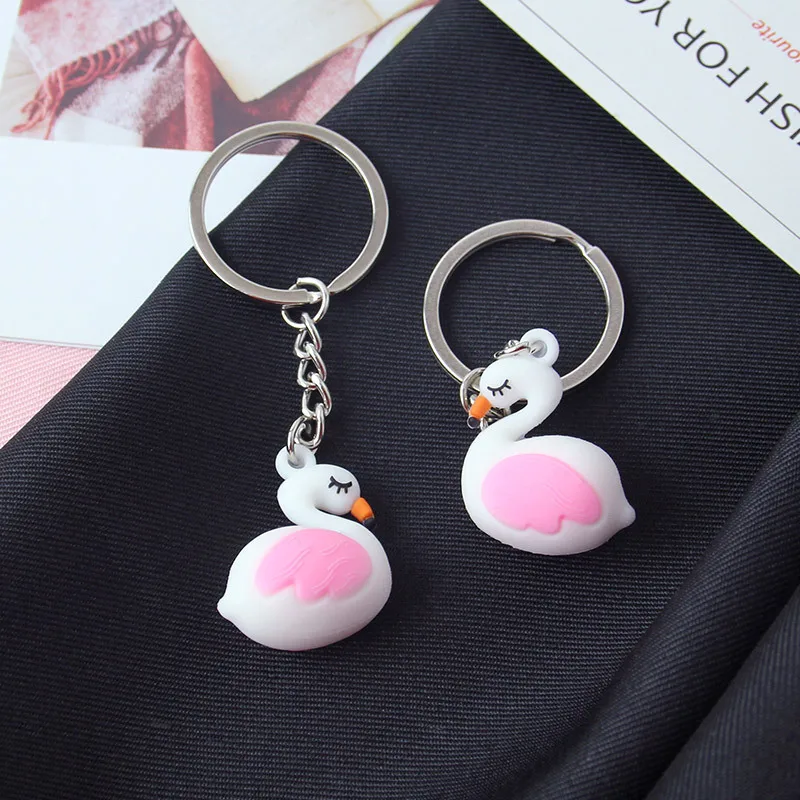 Милый розовый белый трехмерный Фламинго силиконовый брелок пара мультфильм