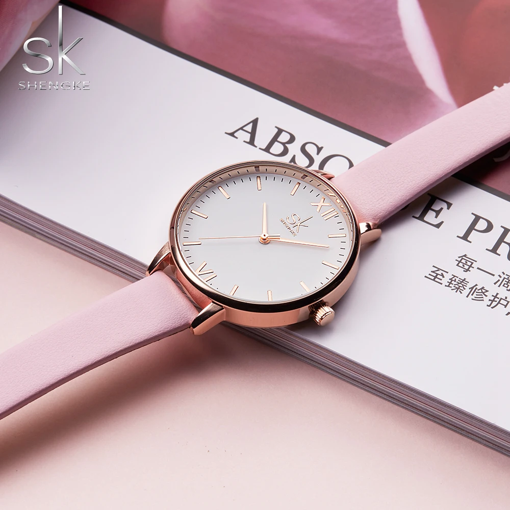 2019 Relogio Feminino Shengke Лидирующий бренд часы женские роскошные кожаные повседневные розовые платья Наручные часы|