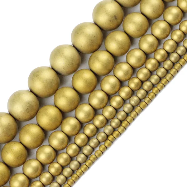 Gold JHNBY Матовый круглый гематит 2/3/4/6/8/10 мм Натуральный камень покрытие цветные бусины из рыхлой породы и украшением в виде шара браслеты рукоделие своими руками аксессуары - Цвет: Gold