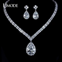 umode four leaf clover ultra big pear cut cubic zirconia drop wedding necklace and earrings set us0011