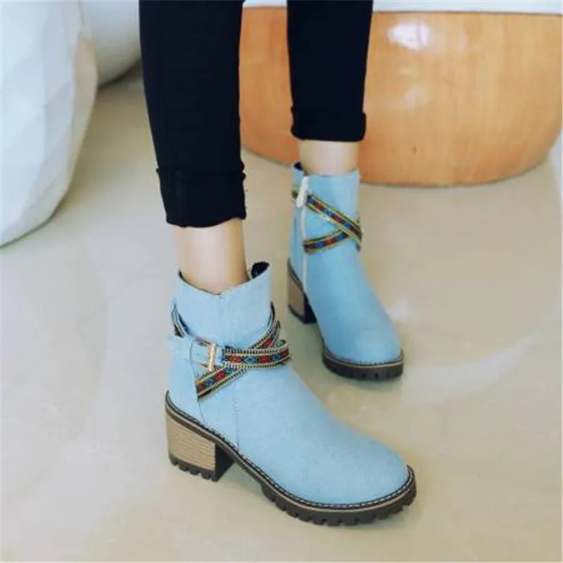 Новые Популярные Модные ботильоны в этническом стиле повседневные джинсовые