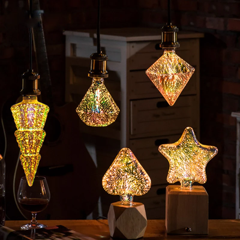 3D Star Fireworks Effect Night light LED Lamp E27 220V Edison Bulb A60 ST64 G80 G95 G125 Multi shapes Decoration Lighting | Освещение