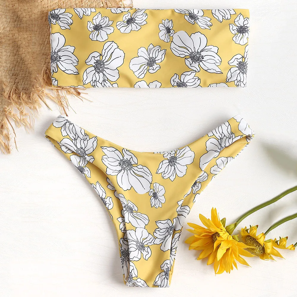 Женский купальник бандо ZAFUL бикини с пуш ап и цветочным принтом пляжный 2019| |