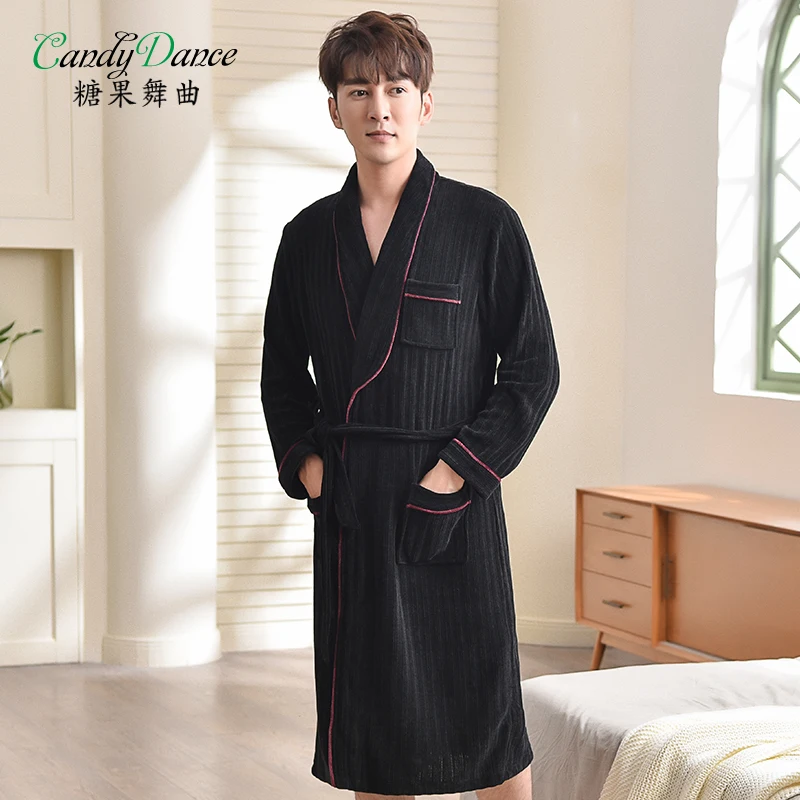 Для мужчин Халат осенние и зимние Бархатные фланель средний тонкий нежный t