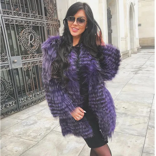 purple FURSARCAR зимняя женская шуба из натурального Лисьего меха Роскошная натуральная Шуба из меха серебристой лисы с меховым воротником и манжетами модный длинный натуральный мех - Цвет: purple