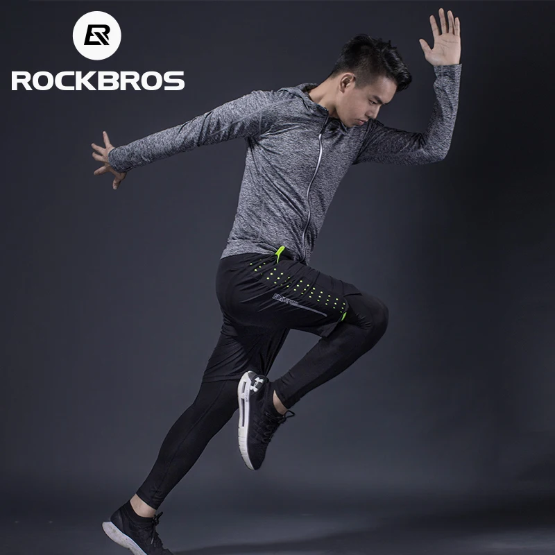 ROCKBROS для бега наборы спортивной костюм Фитнес футболка и шорты с изображением спортивных тренировок одежда Дышащие Беговые Штаны Для мужчин впитывает пот и Штаны