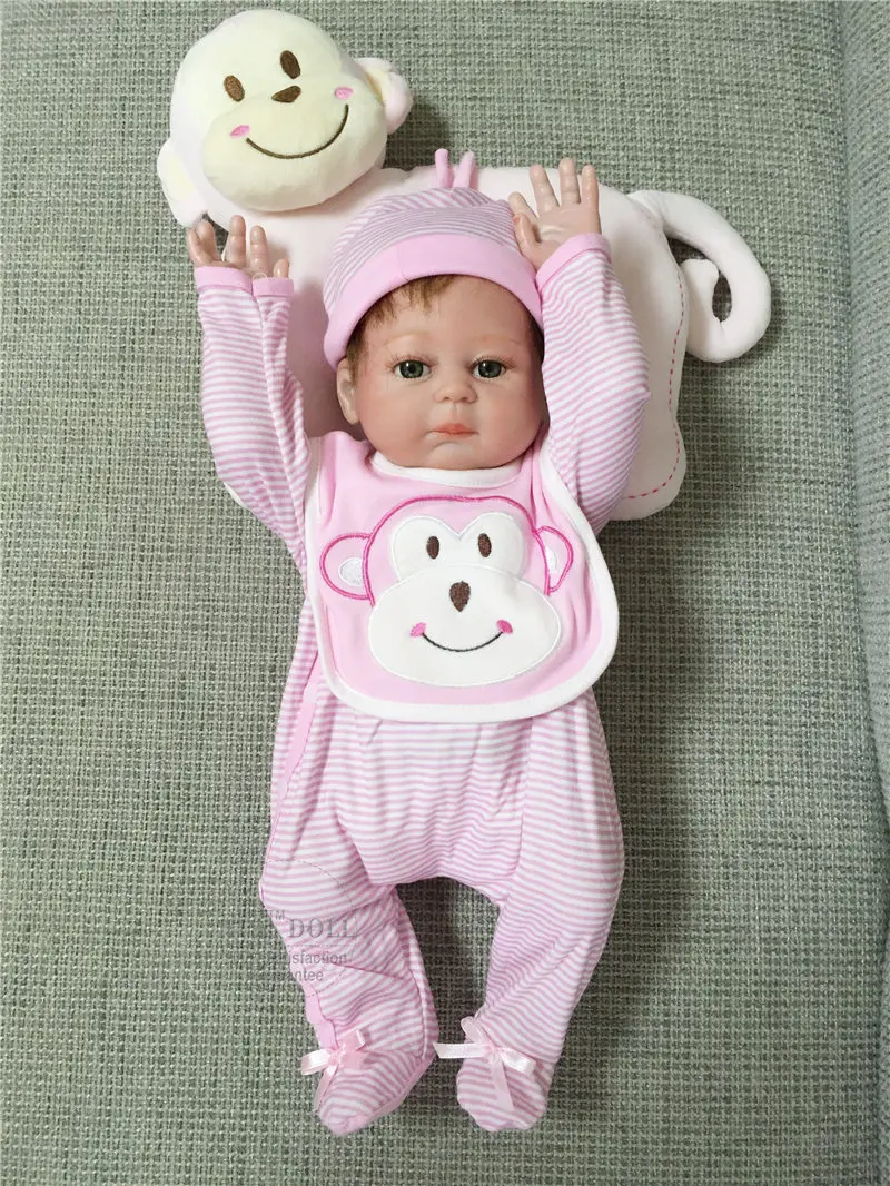 50 см ручной работы всего тела винилсиликоновых Reborn Baby Doll яркие Bebe Reborn девушка кукла с розовым одежда в полоску детские игрушки bonecas