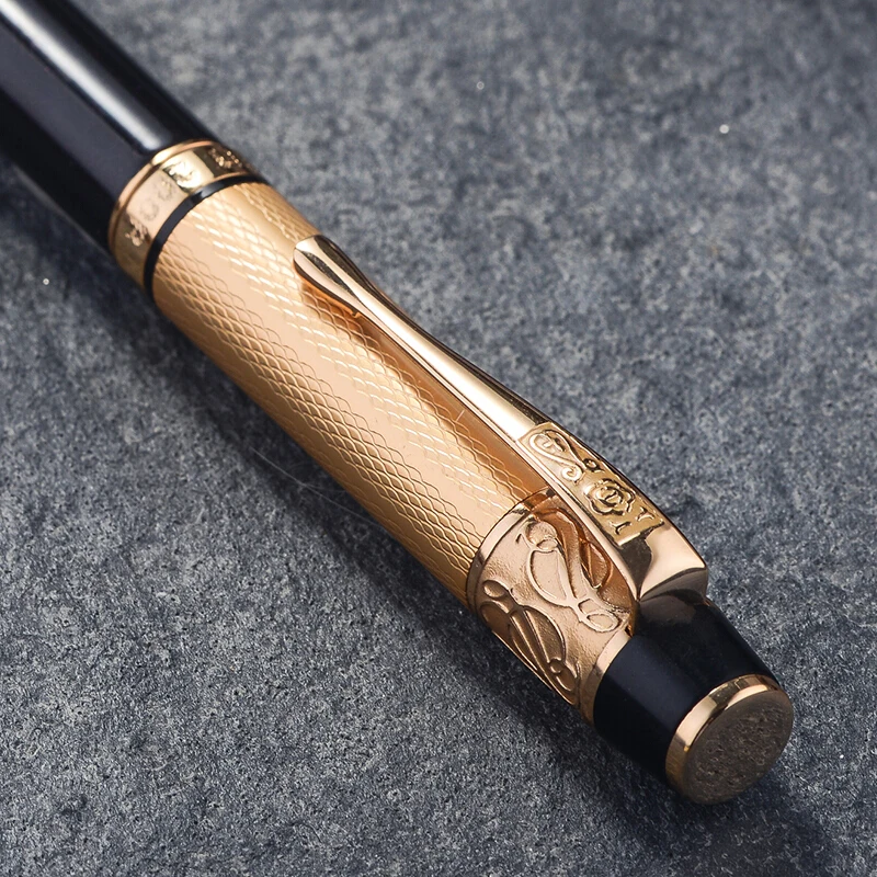 Luxury Hero 200B 14K Gold Collection Black Fountain Pen Golden Carved Cap Fine Nib 0.5mm Gift and Box for Business Office | Канцтовары