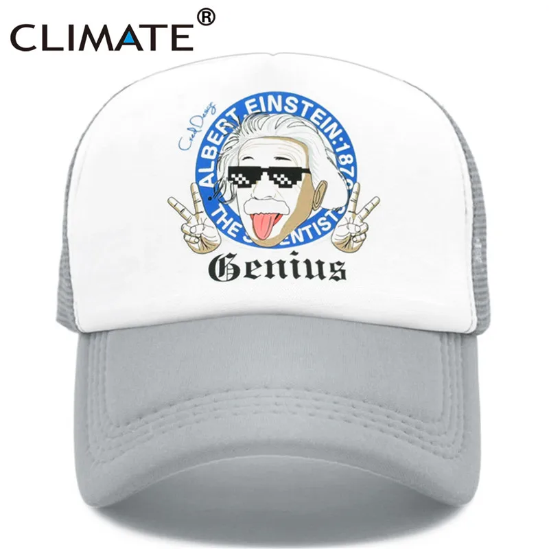 Gray Климат смешной Einstein Trcuker cap Relativism космическая относительная Галактическая шляпа Trcuker cap s Мужская Женская забавная крутая сетчатая Кепка Hat - Цвет: Gray