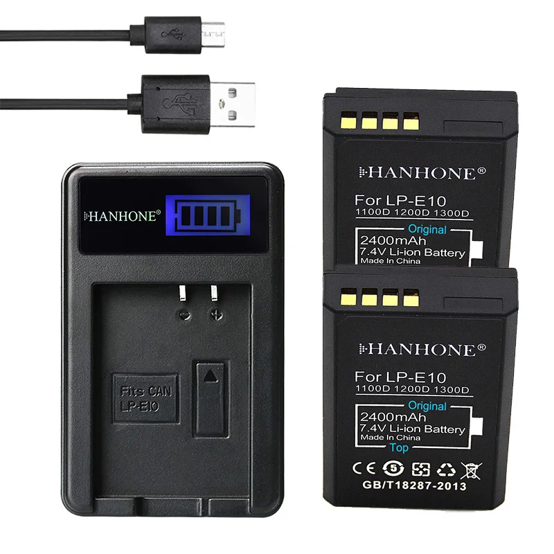 Зарядное устройство LP E10 LPE10 + USB 2 аккумулятора 2400 мАч ЖК дисплей для зеркальных