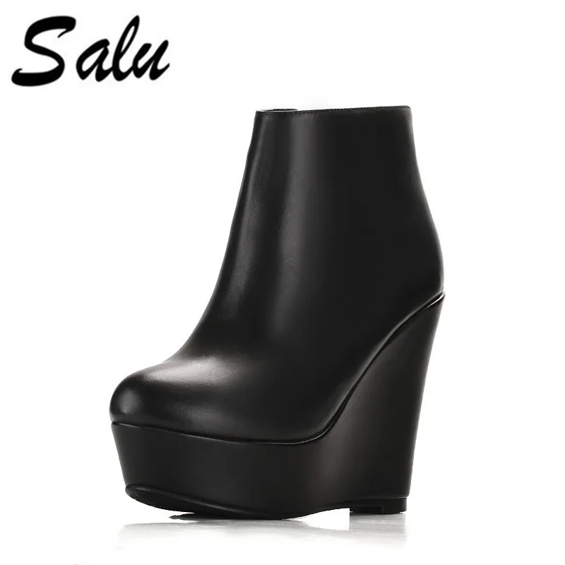 Женские ботинки челси Salu ботильоны из натуральной коровьей кожи на танкетке