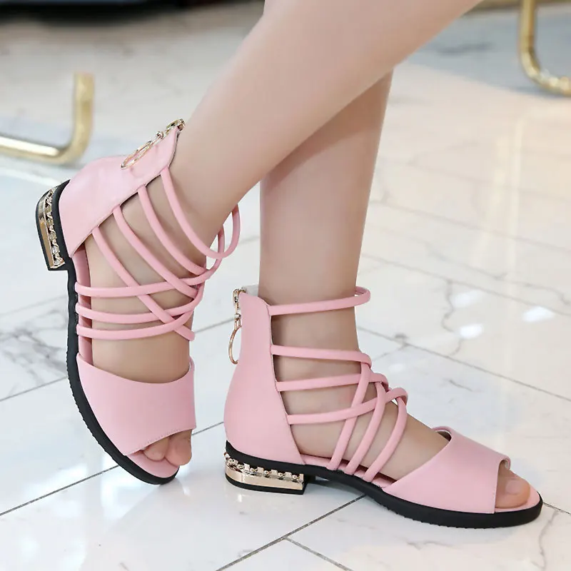 Сандалии-гладиаторы для девочек модная обувь из натуральной кожи детские