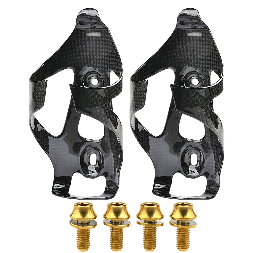 Glossy-Gold Bolt Wanyifa полностью углеродное волокно велосипед бутылка для воды клетка MTB дорожный держатель для бутылки велосипедный 2шт+ титановый болт M5x12 с винт с шайбой 4 шт - Цвет: Glossy-Gold Bolt