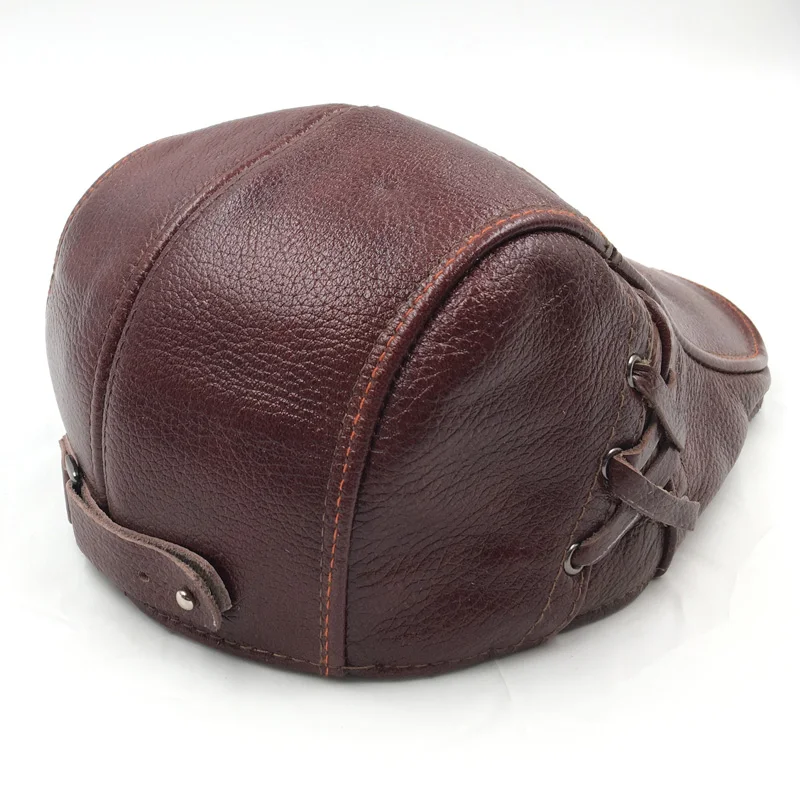 Мужская бейсболка из натуральной кожи зимняя теплая кепка газетчика H001 2021 -