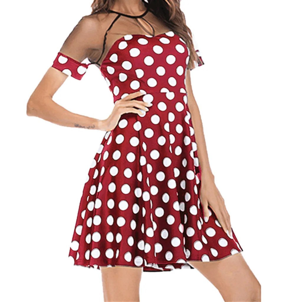 Женские летние платья с коротким рукавом сексуальные вечерние в горошек круглым