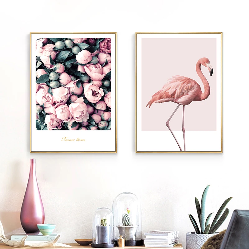 Nordic Pink Flower Flamingo Pictures Wall Art Canvas Painting Quotes Posters and Prints for Living Room decoration | Дом и сад