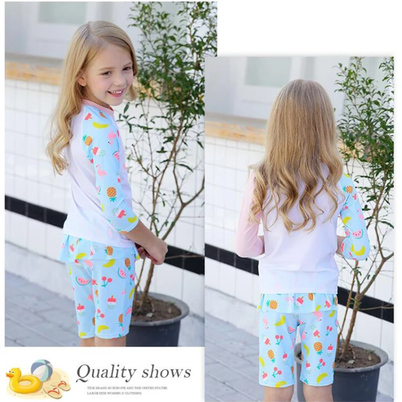 USEEMALL 2-10Y Girls Cartoon Print Swimwear Quick-drying Split Skirt Trousers Children Swimming Clothes UV Sunscreen Swimsuits | Спорт и