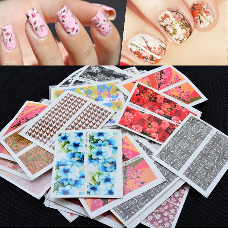 150 шт./лот горячая Распродажа Смешанные Цветочные наклейки для ногтей переводные