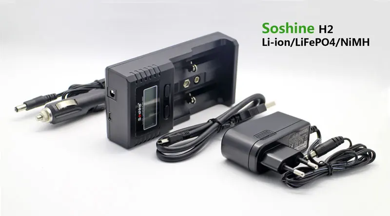 Интеллектуальное зарядное устройство Soshine H2 для литий-ионного/LiFePO4 26650 18650 9V NiMH C AA