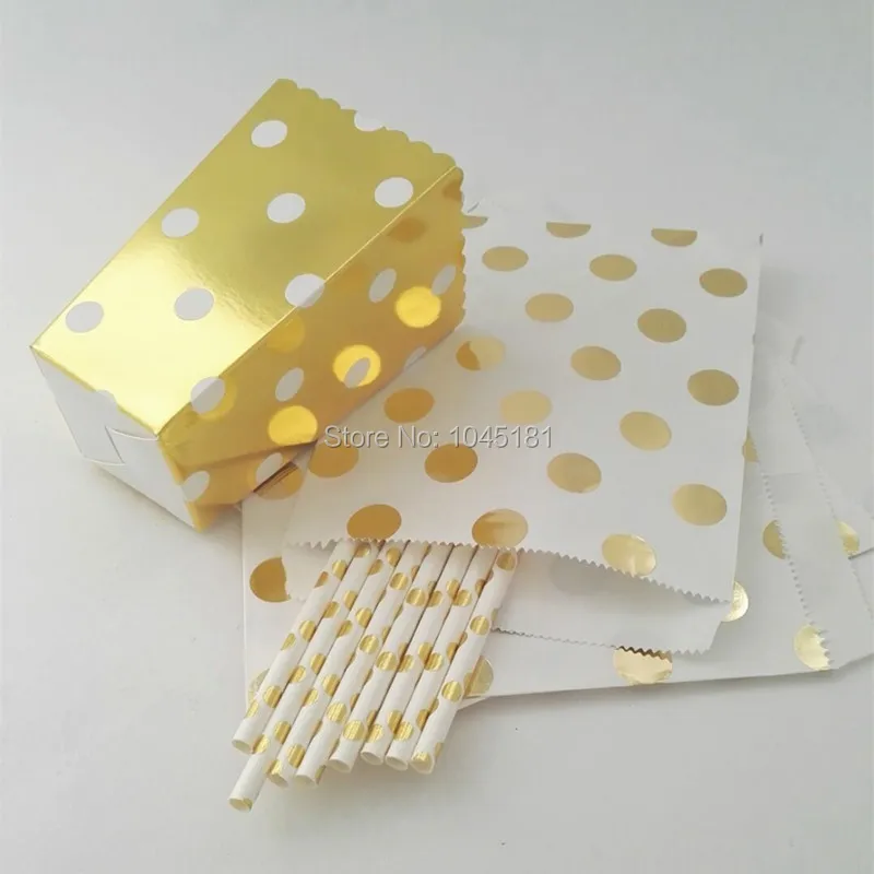 Металлические золотые бумажные соломинки полосатые пакеты в горошек для