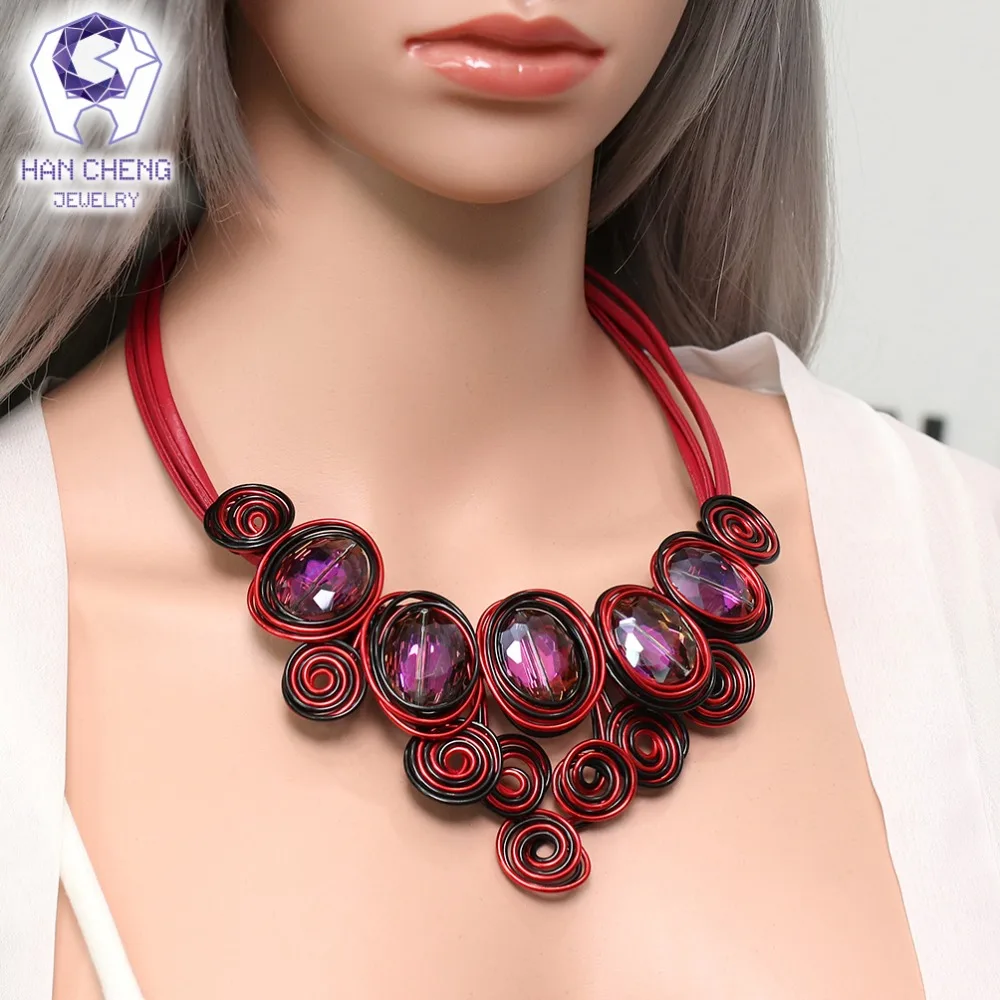HanCheng Новая мода ручной работы кожаный шнур драгоценный камень кристалл