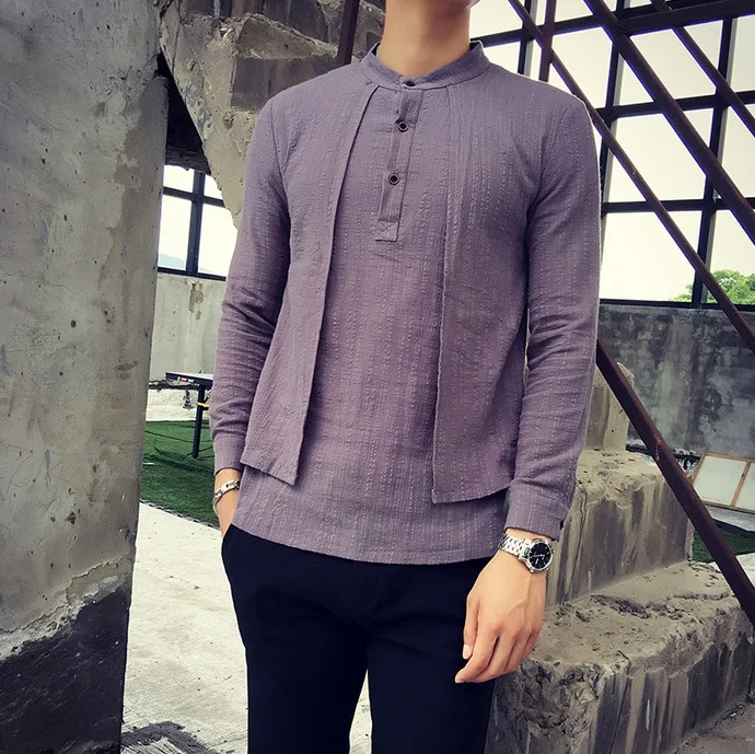 2019 поддельные 2 шт нерегулярные белые платья западные мужские рубашки льняные