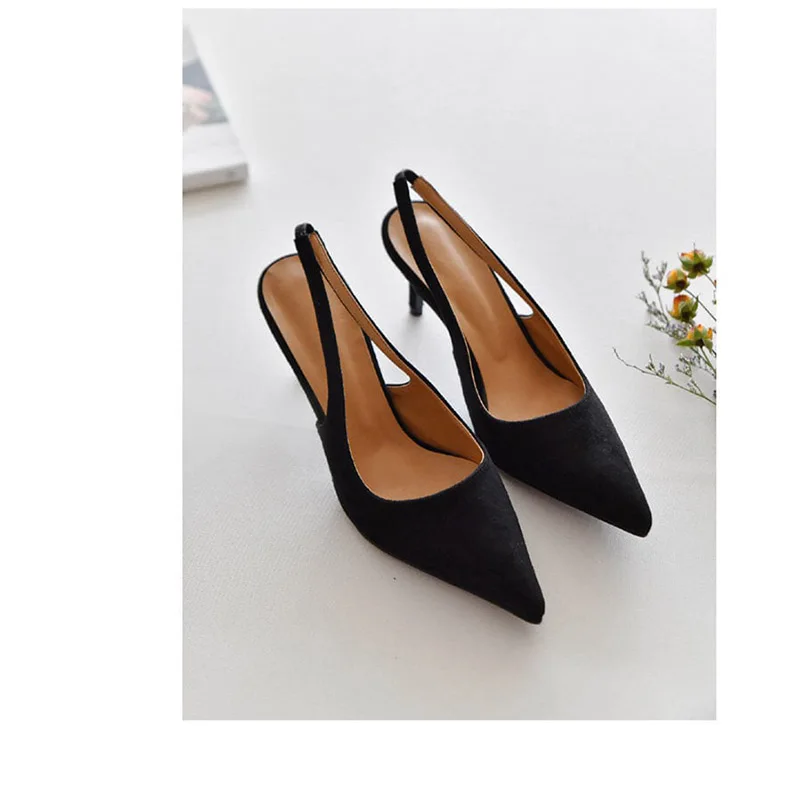black8cm QSR/туфли-лодочки на каблуке 8 см; женская обувь для путешествий; модная замшевая элегантная женская обувь с острым носком на шпильке; слинбэки; 4 цвета - Цвет: black8cm