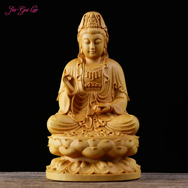 

JIA-GUI LUO Creative Boxwood Carving Model Home Decor Wooden Chinese Buddha Sculpture Guanyin Bodhisattva A049