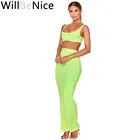 WillBeNice, 2019 г., Новое поступление, соблазнительный бандажный комплект средней длины с зелеными вертикальными полосками, комплект из 2 предметов, облегающее элегантное платье
