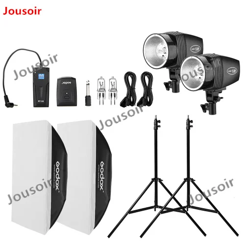 Студийный стробоскопический светильник GODOX 2x150 W для портретной фотосъемки с софтбоксом, светильник-стойка, триггер для фотостудии CD50