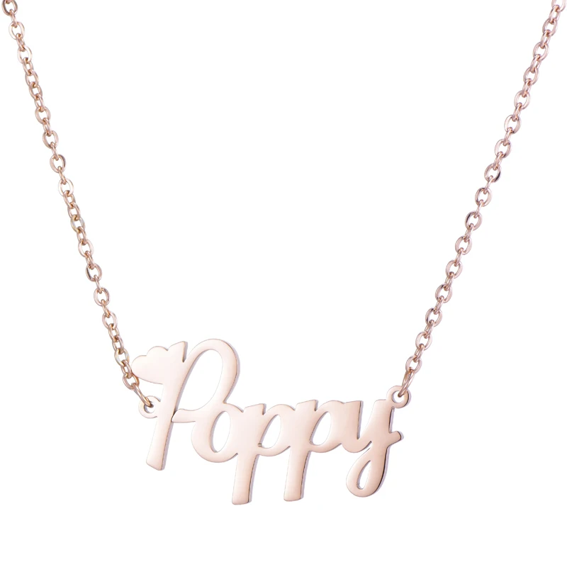 Женское колье из нержавеющей стали с персональным именем белое золото розовое