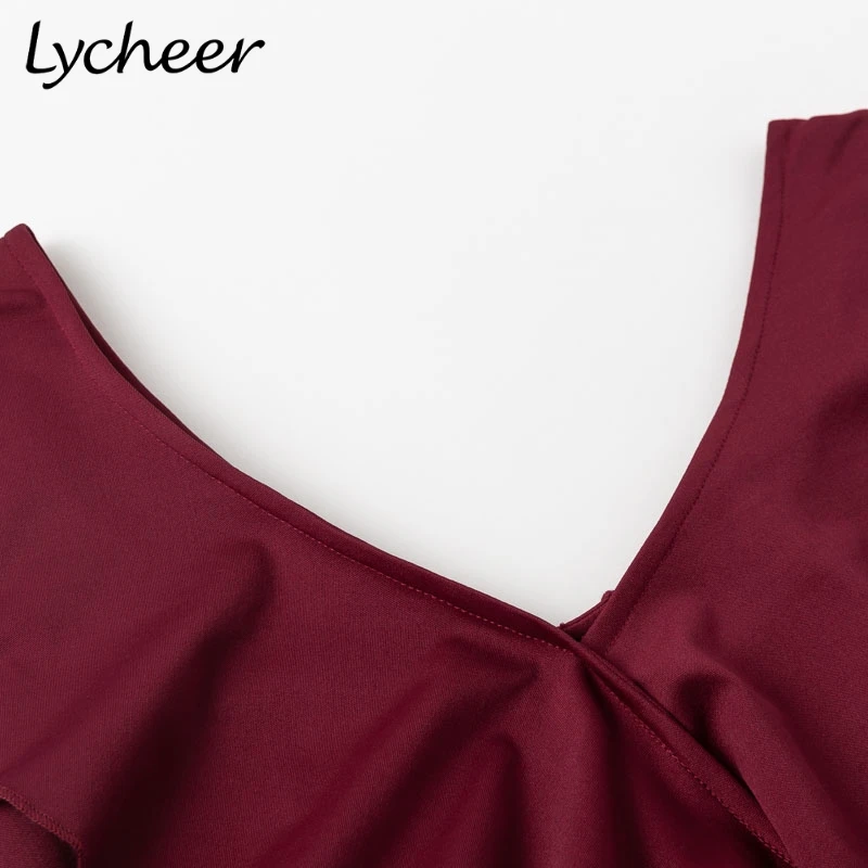Женский трикотажный топ с оборками Lycheer повседневный облегающий открытыми