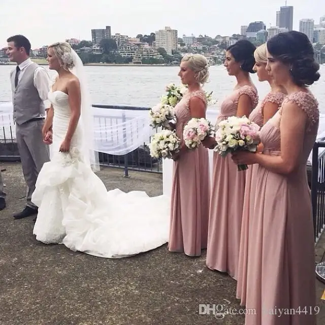 Дешевые Милая Длинные Шифон Платья для Подружек Невесты Розовый Фиолетовый