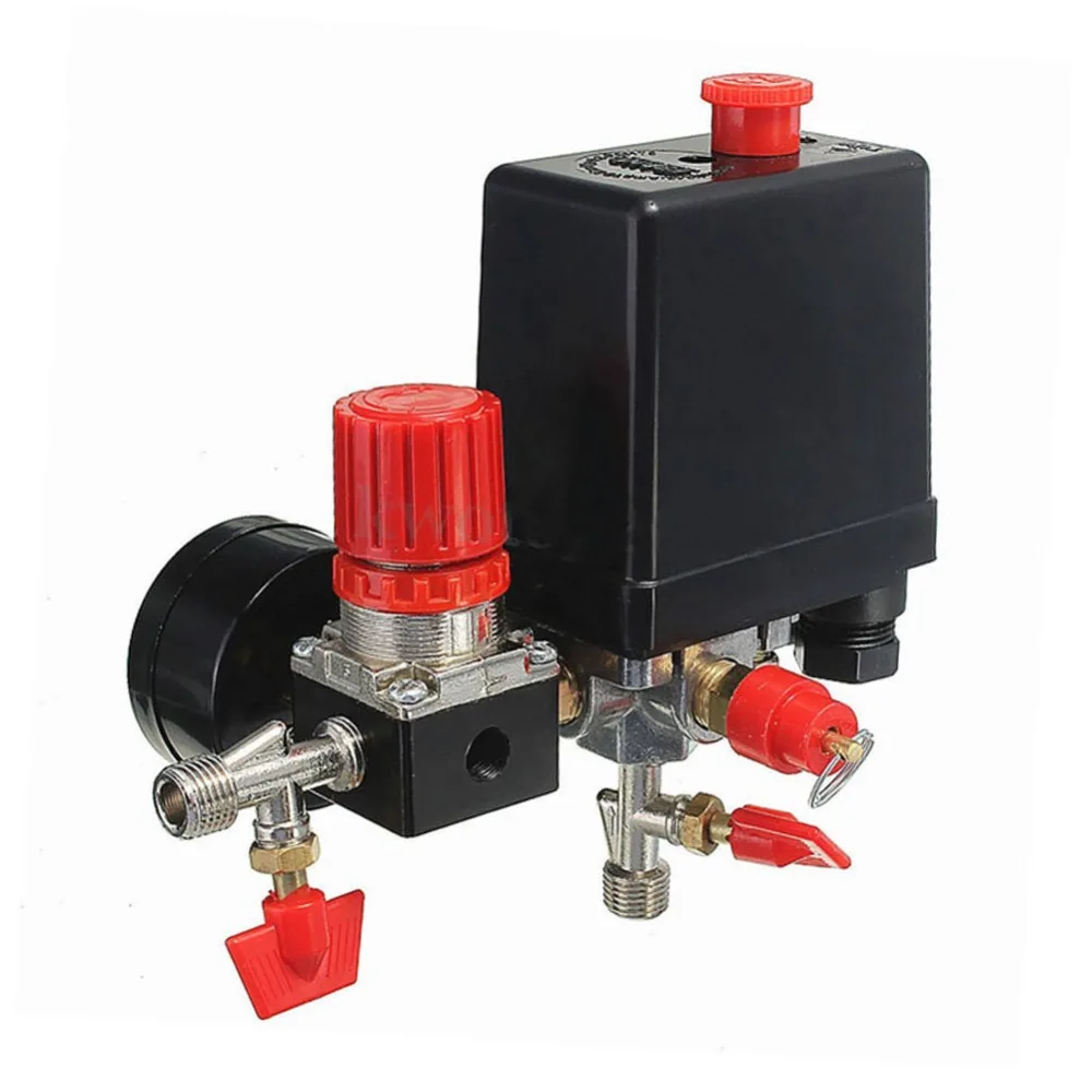 

Air Compressor Pressure Valve Switch Manifold Relief Regulator Gauges 120PSI
