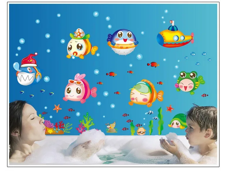 Underwater World Cartoon Baby Fish For Children Nursery Kindergarten Room Home Bathroom Glass Decoration | Дом и сад