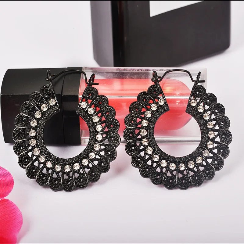 Открытые круглые Цветочные винтажные посеребренные золотистые черные