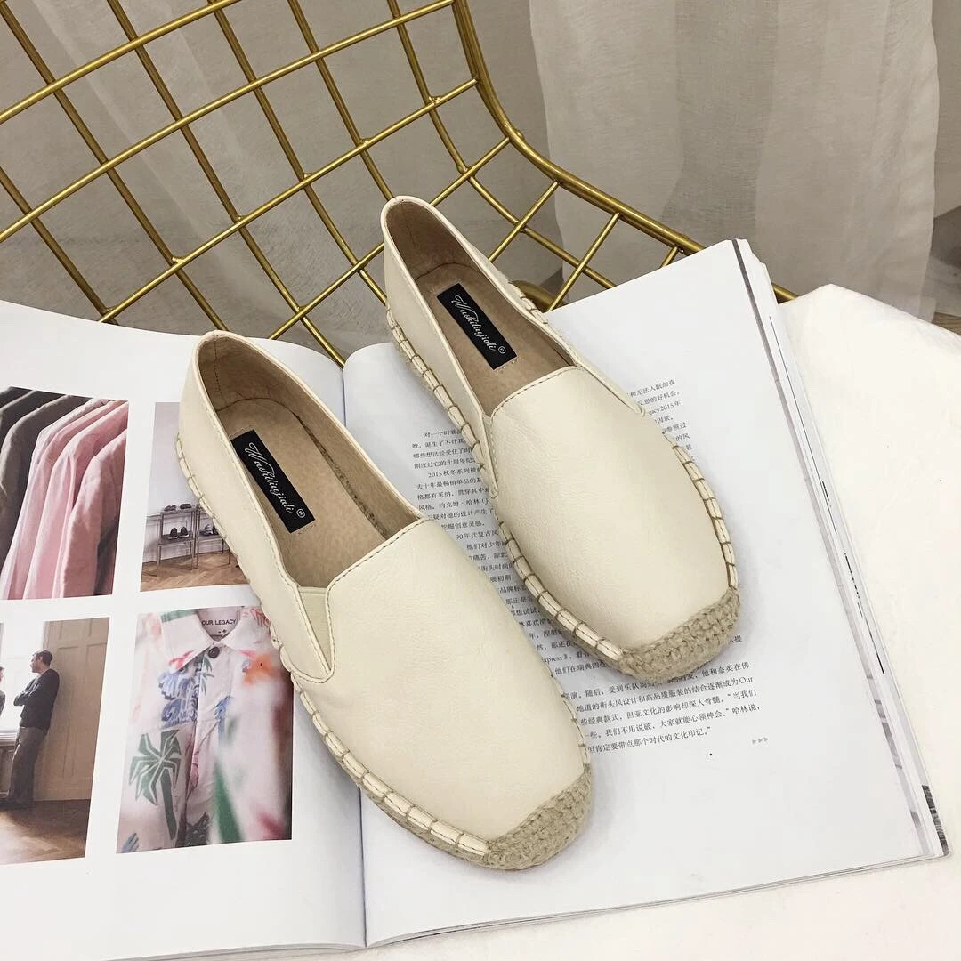 Лоферы из натуральной кожи женская обувь Модные женские эспадрильи конопли на