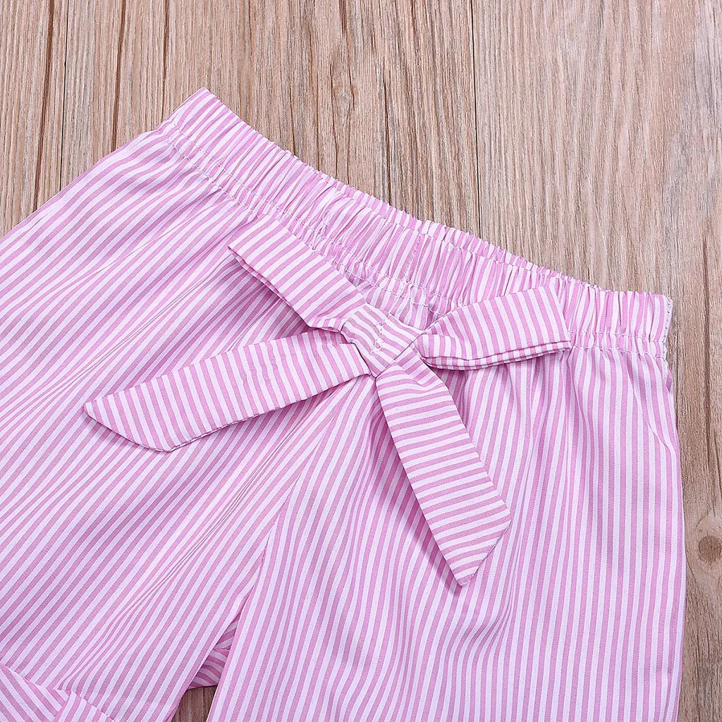 SAGACE/милые розовые летние комплекты одежды для маленьких девочек Полосатая майка