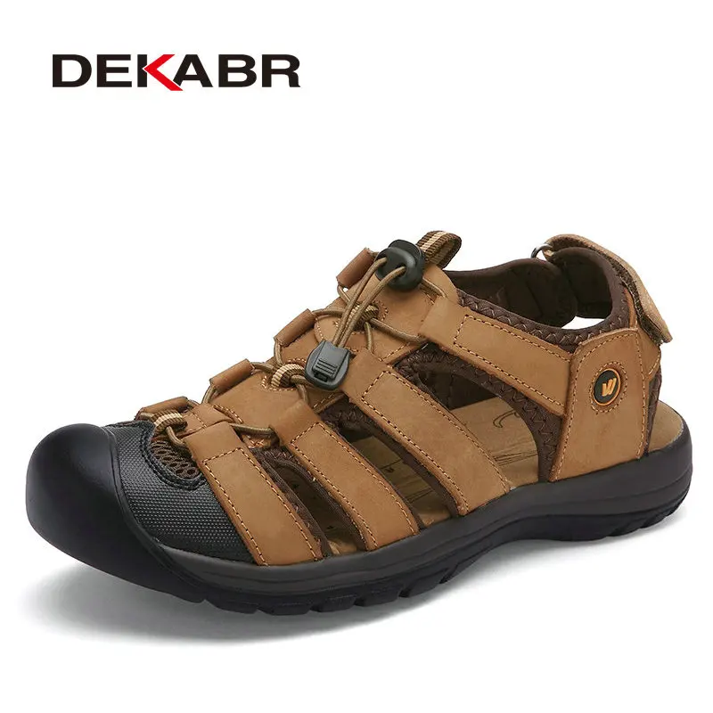 Light Brown Мужские летние уличные кроссовки DEKABR, светло-коричневые повседневные слиперы, воздухопроницаемые пляжные сандалии, модные шлепанцы - Цвет: Light Brown