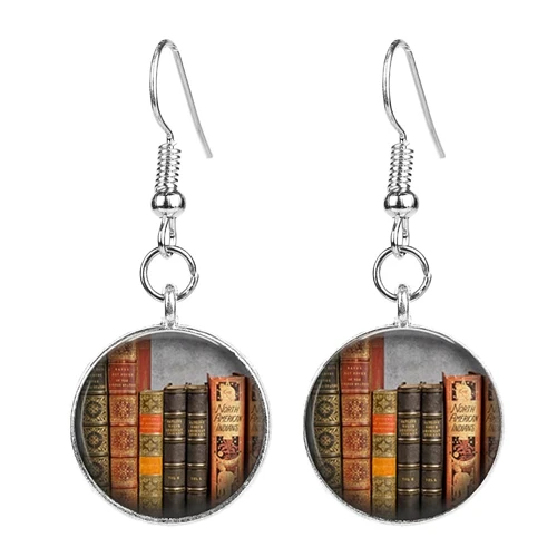 Style 11 SONGDA Library Books забавные серьги винтажные книжные полки креативный принт стеклянные кабошон длинные серьги для Wmen Girl Books Nerd Brincos - Окраска металла: Style 11