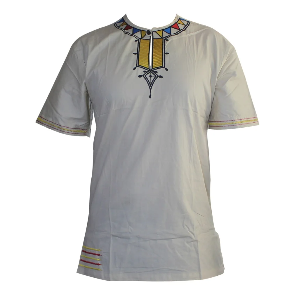 Dashikiage мужская вышитая тонкая африканская Винтажная Футболка замечательных цветов с круглым вырезом традиционный Дашики малийский Топ - Цвет: Хаки