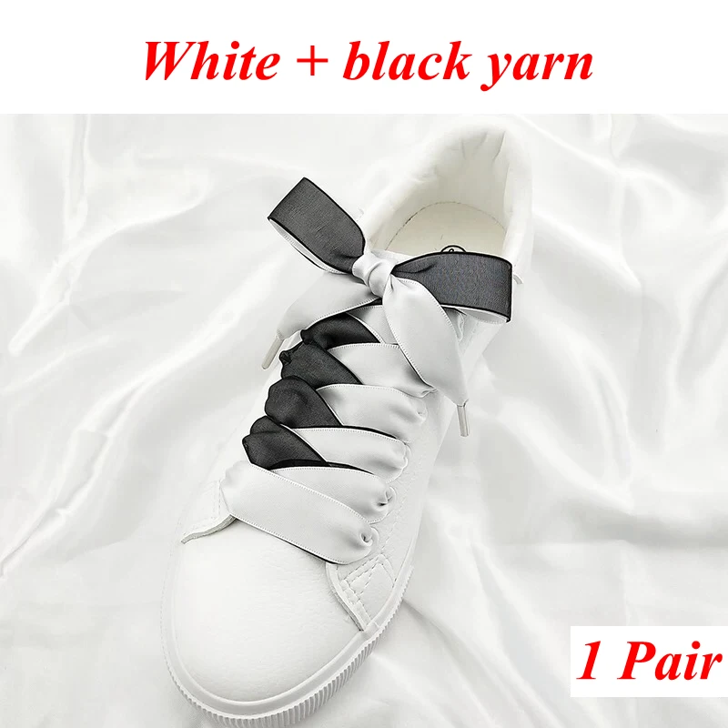 White black 1 пара двусторонний шелковые шнурки снег пряжа атласная лента обувь с кружевами на шнурках модные кроссовки шнурки 2 см Ширина 80/100/120 см - Цвет: White black