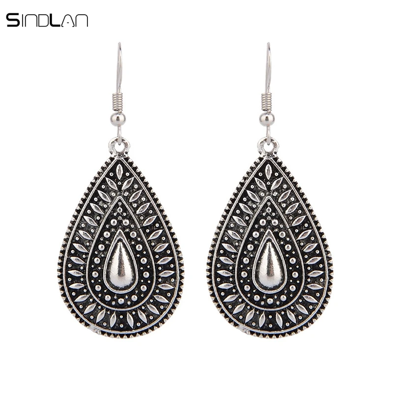 Новые модные свадебные серьги ювелирные изделия ЭТНИЧЕСКИЕ СЕРЕБРЯНЫЕ капли