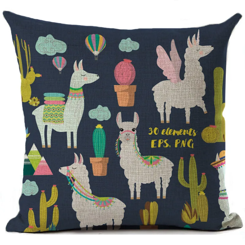 Наволочка с ламой забавная льняная наволочка принтом альпака декоративная для