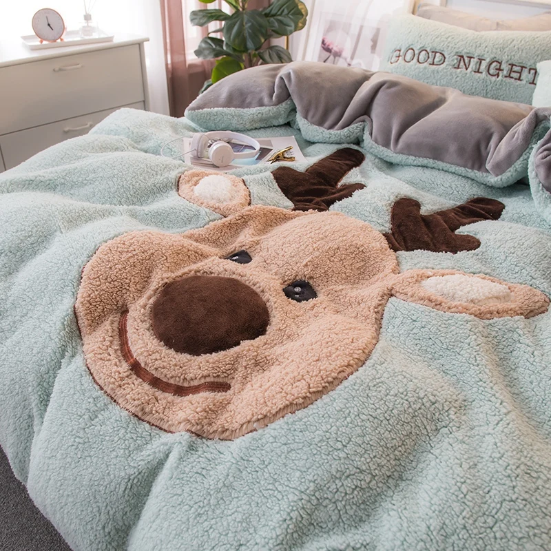 Новый комплект постельного белья из овечьей бархатной ткани с оленем