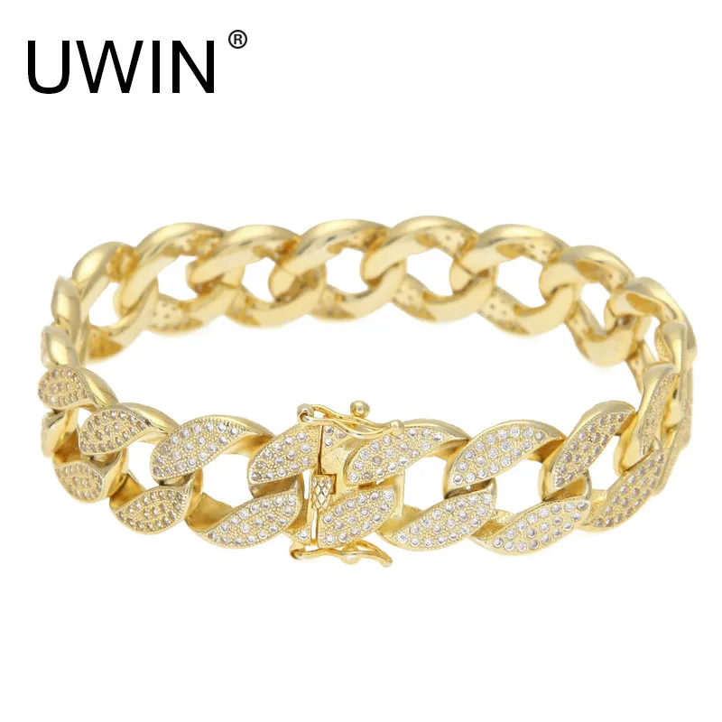 UWIN мужской браслет в стиле хип хоп со льдом из золота и серебра Miami кубинская
