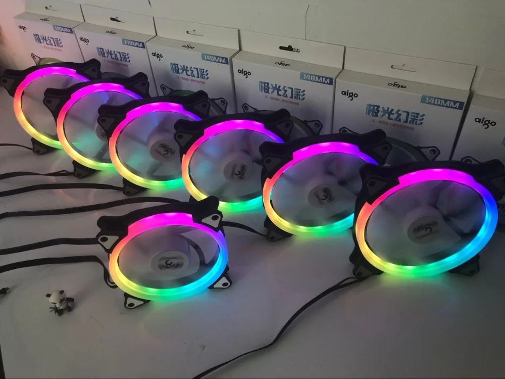 Aigo aurora C5 радужные огни разноцветные RGB регулируемый цветной вентилятор 140 мм светодиодный ПК Компьютер охлаждающий кулер бесшумный чехол контроллер вентилятора